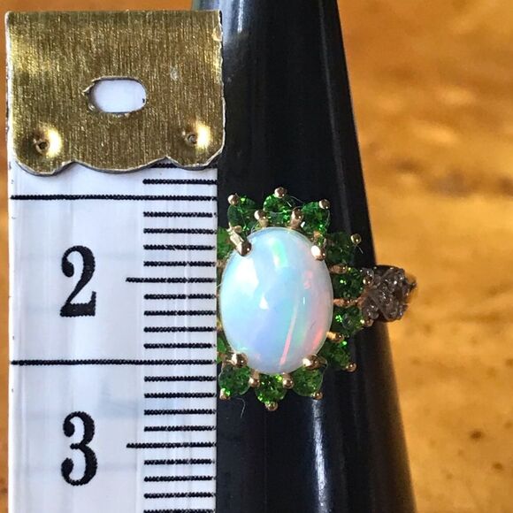 Natural Ethiopian Opal Chrome Diopside Sterling Silver Halo Ring Size 5.75 - Picture 6 of 8